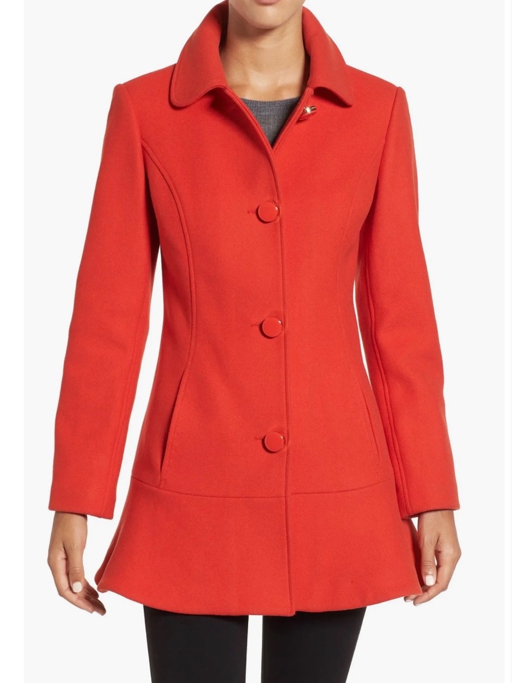 Kate spade New York twill ruffle hem coat red XS